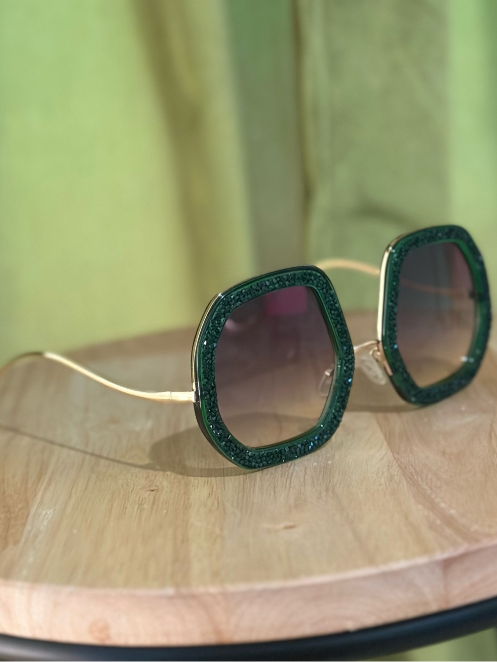 Stylish Green Glitter Square Sunglasses - Women